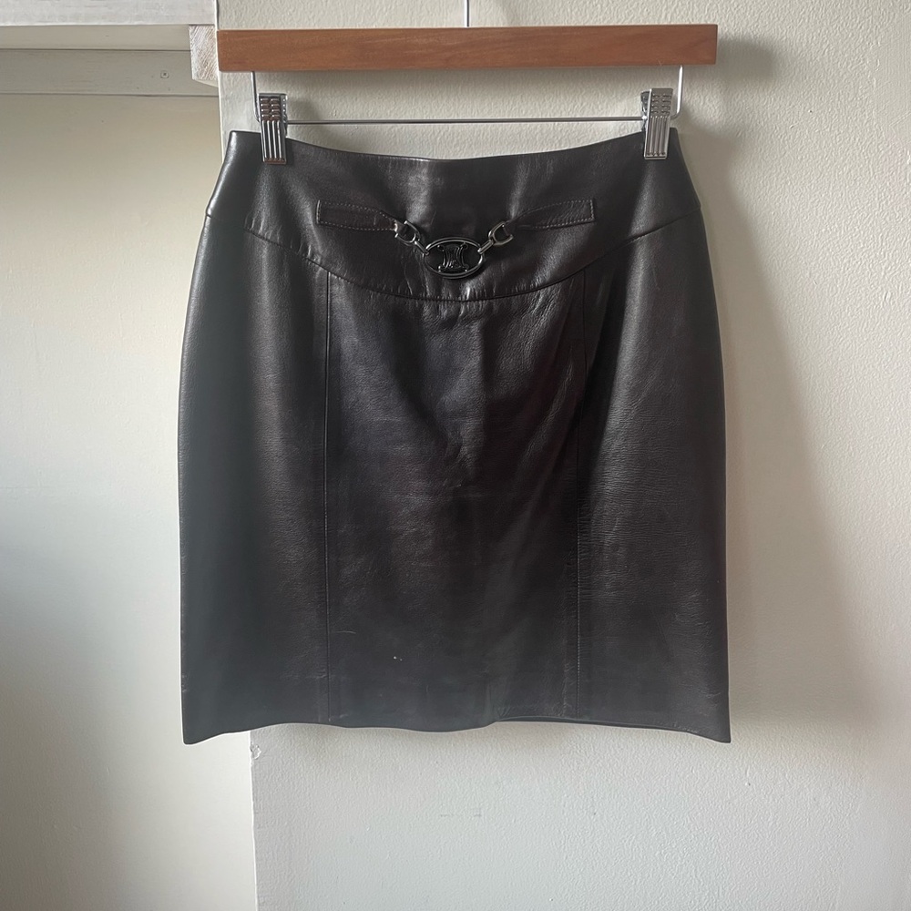 Vintage Celine Dark Brown Lamb Leather Pencil Skirt